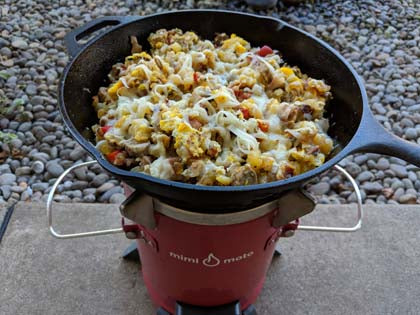 Camp Breakfast on the Mimi Moto