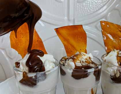 Smoked Salted Caramel Ice Cream Sundae with Smoked Sugar Brittle